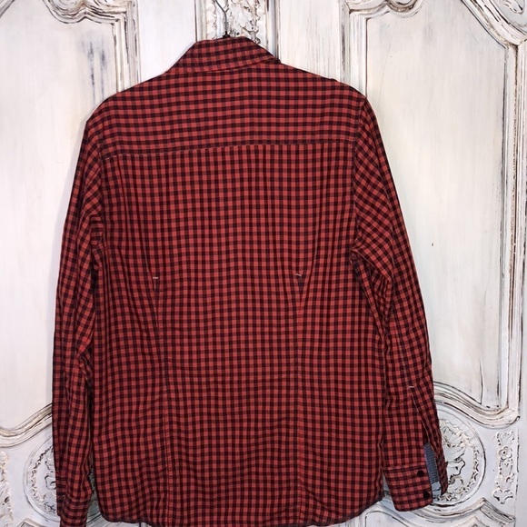 Men’s Sovereign CODE  Black and Red Gingham Top Stitching Detailing Button Down - Picture 9 of 13